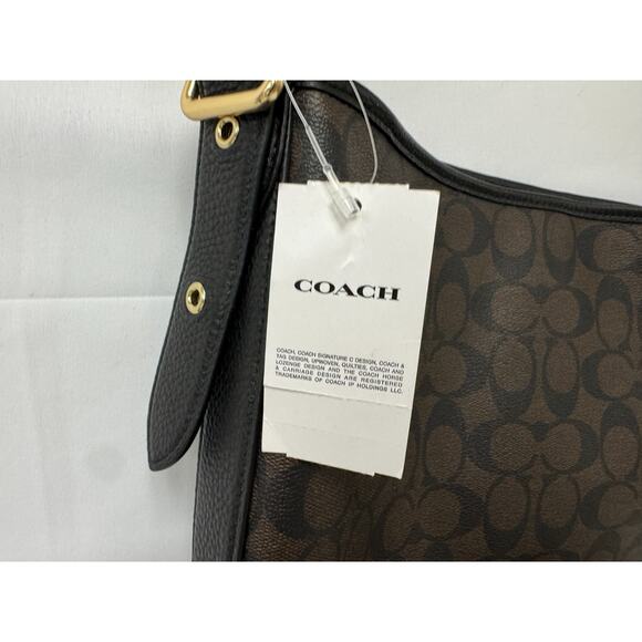 COACH Signature VAL Duffle PVC Leather Shoulder Crossbody Brown Black C2819 New - Picture 3 of 13